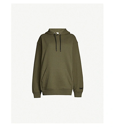 Shop Victoria Beckham Relaxed-fit Brand-embroidered Cotton-jersey Hoody In Vb Army Green