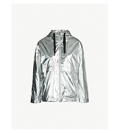 Shop Maje Metallic Hooded Shell Jacket In Silver
