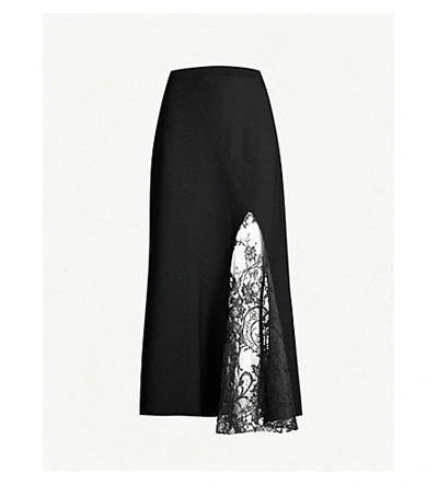 Shop Givenchy High-waist Floral-lace And Crepe Midi Skirt In Black