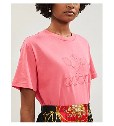 Shop Gucci Graphic-print Cotton-jersey T-shirt In Pink