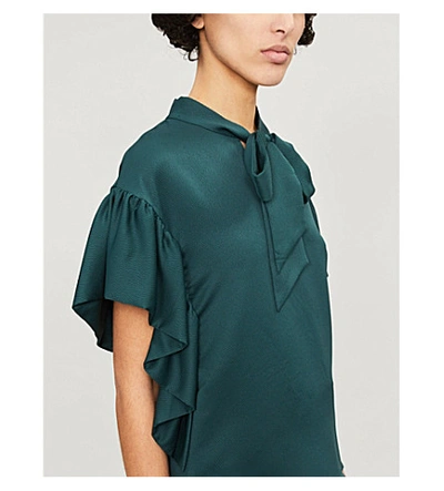 Shop Ted Baker Robynn Pussybow Frilled Crepe Blouse In Dk-green