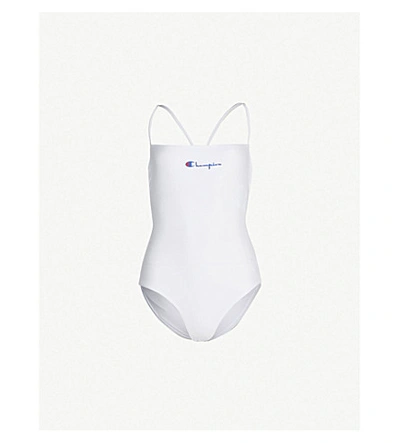 Shop Champion Logo-print Swimsuit In Wht