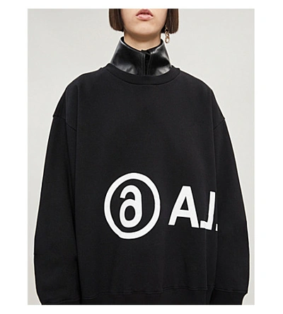 Shop Mm6 Maison Margiela Oversized Text-print Cotton-jersey Sweatshirt In Black