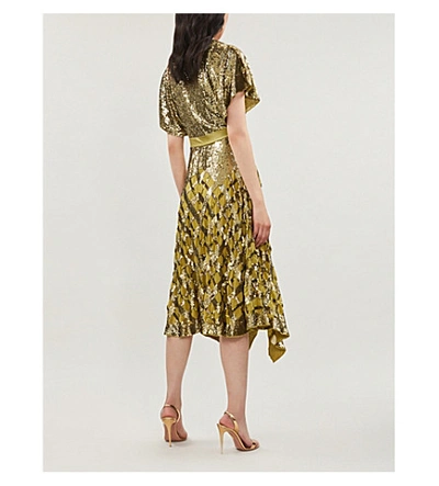 Shop Temperley London Akiko A-line Sequinned Midi Dress In Lemongrass Mix