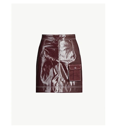 Shop Ganni High-waist Faux-patent Mini Skirt In Port Royale