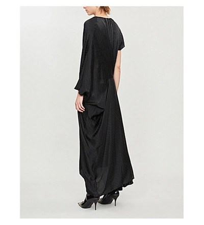 Shop Balenciaga Asymmetric Logo-print Silk Maxi Dress In Black