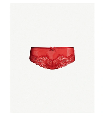 Shop Chantelle Orangerie Mesh And Lace Hipster Briefs In 0xj Apple Red