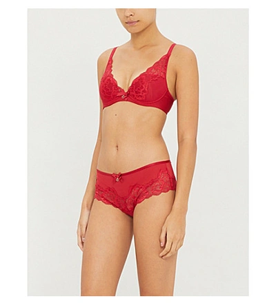 Shop Chantelle Orangerie Mesh And Lace Hipster Briefs In 0xj Apple Red