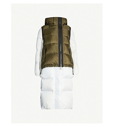 Shop Sacai Hooded Stand-collar Padded Shell Coat Gilet In Khaki Wht