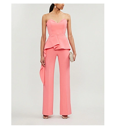 Shop Roland Mouret Brittas Strapless Ruffled Wool-crepe Jumpsuit In Pink