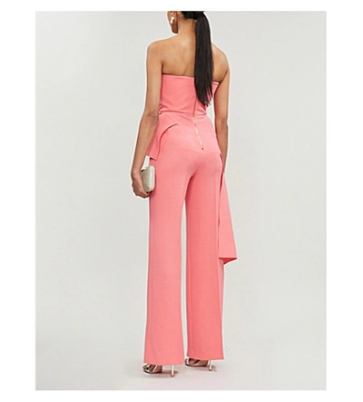 Shop Roland Mouret Brittas Strapless Ruffled Wool-crepe Jumpsuit In Pink