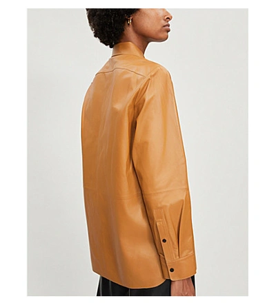 Shop Theory Collared Leather Shirt In Sienna