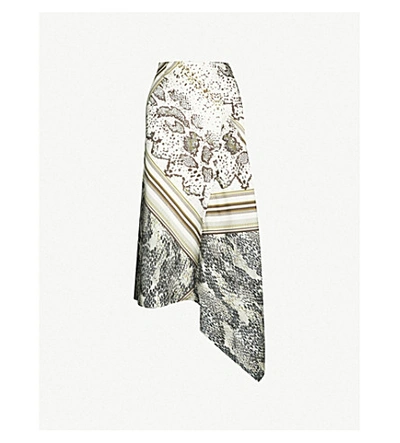 Shop Ted Baker Eevaa Snake-print Satin Midi Skirt In Taupe
