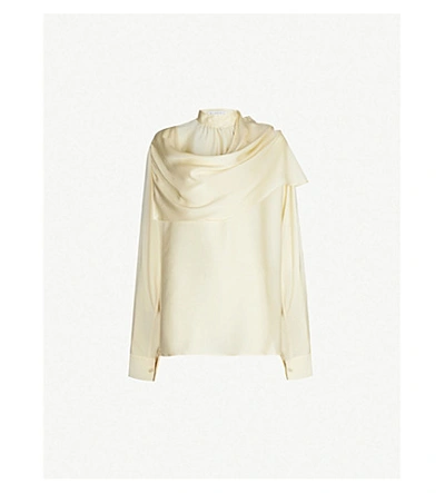 Shop Rejina Pyo Ira High-neck Gathered-neckline Silk Blouse In Silk Satin Ivory
