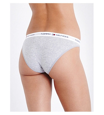 Shop Tommy Hilfiger Iconic Stretch-jersey Bikini Briefs In Grey Heather
