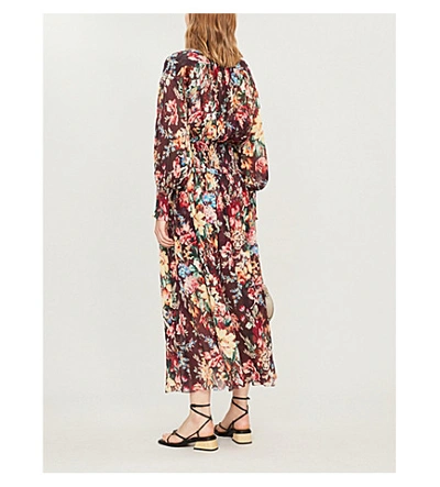 Shop Zimmermann Allia Floral-print Cotton And Silk-blend Midi Dress In Burgundy Floral