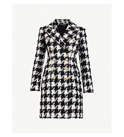 Shop Balmain Double-breasted Checked Tweed Coat In Black White