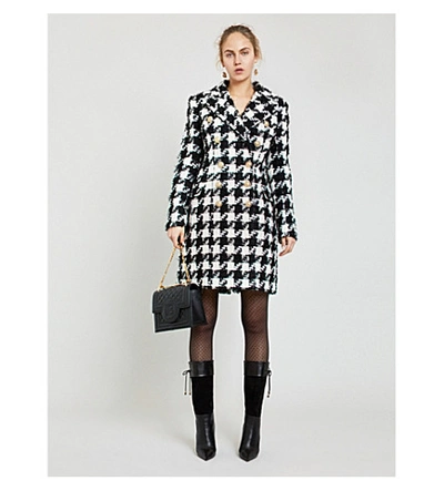 Shop Balmain Double-breasted Checked Tweed Coat In Black White