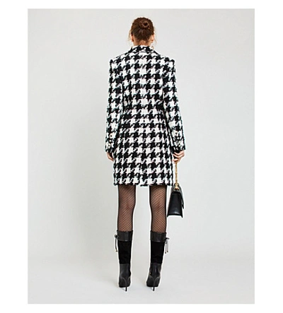 Shop Balmain Double-breasted Checked Tweed Coat In Black White