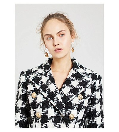 Shop Balmain Double-breasted Checked Tweed Coat In Black White