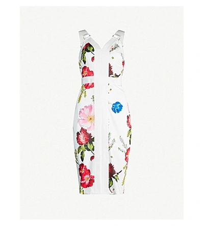 Shop Ted Baker Amylia Berry Sundae Floral-print Stretch-crepe Bodycon Dress In White