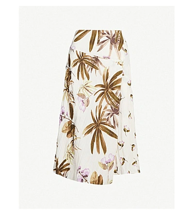 Shop Vince Tropical Garden Crepe Skirt In Pale Alder