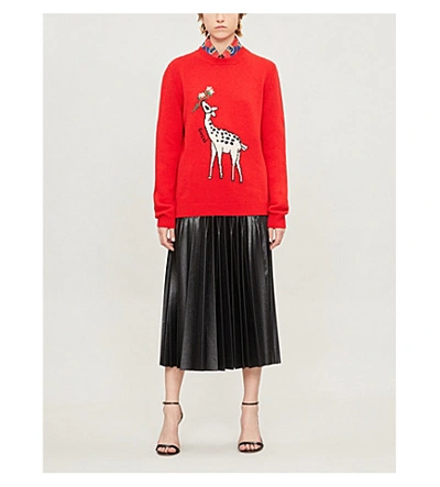 Shop Gucci Deer-intarsia Wool Jumper In Multi