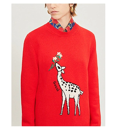Shop Gucci Deer-intarsia Wool Jumper In Multi