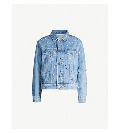 Shop Sandro Mirrored Stud-embellished Denim Jacket In Blue Jean