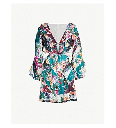 Shop Zimmermann Allia Floral-print Linen Dress In Spliced