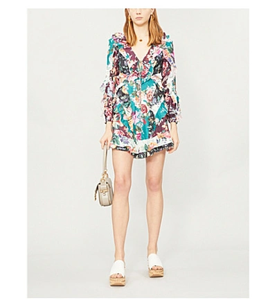 Shop Zimmermann Allia Floral-print Linen Dress In Spliced