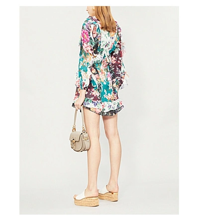 Shop Zimmermann Allia Floral-print Linen Dress In Spliced