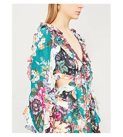 Shop Zimmermann Allia Floral-print Linen Dress In Spliced