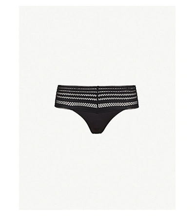 Shop Dkny Classic Cotton Stretch-jersey Thong In Black