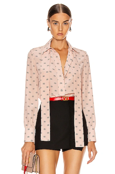 Shop Valentino Logo Button Up In Antique Rose & Black