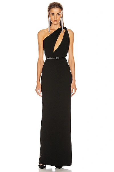 Shop Saint Laurent One Shoulder Cutout Dress In Black