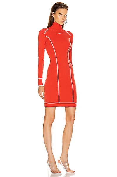 Shop Off-white Knit Athletic Turtleneck Dress In Red & White