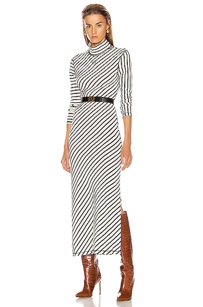 Shop Loewe Stripe High Neck Jersey Dress In Blue,neutral,stripes In Navy & White