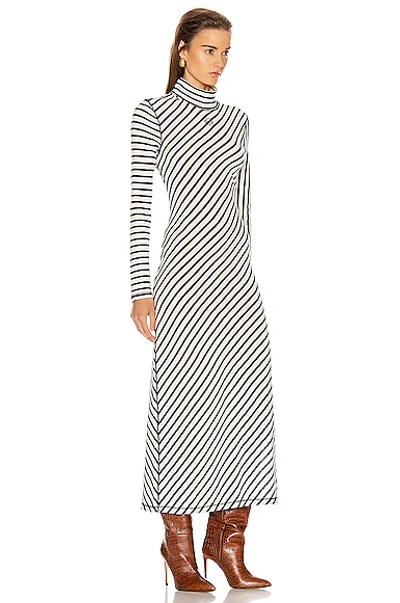 Shop Loewe Stripe High Neck Jersey Dress In Blue,neutral,stripes In Navy & White