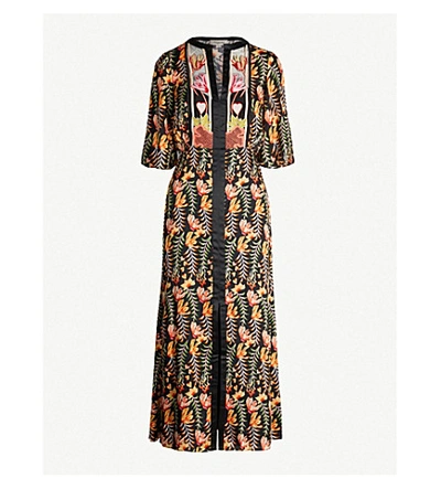 Shop Temperley London Rosy Panelled Embroidered Satin Maxi Dress In Black Mix