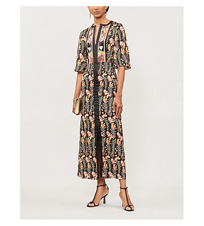 Shop Temperley London Rosy Panelled Embroidered Satin Maxi Dress In Black Mix