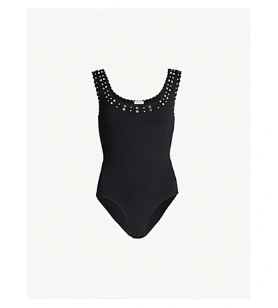 Shop Sandro Stud-embellished Bodysuit In Black