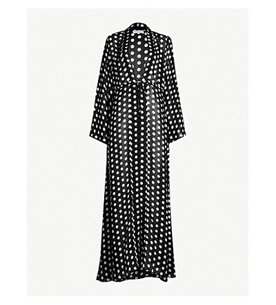 Shop Alexandra Miro Betty Flared-sleeve Striped Cotton Midi Dress In Black Spot