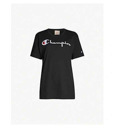 Shop Champion Logo-print Cotton-jersey T-shirt In Black