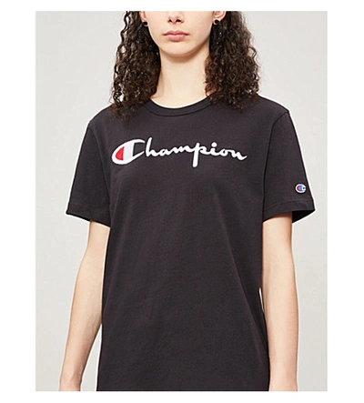 Shop Champion Logo-print Cotton-jersey T-shirt In Black