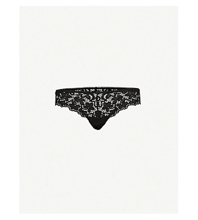 Shop Dkny Classic Floral Lace Thong In Black