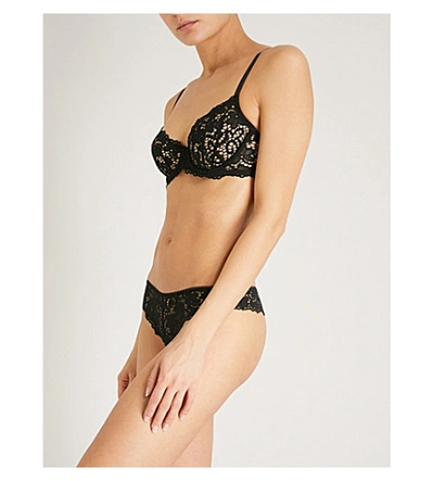 Shop Dkny Classic Floral Lace Thong In Black