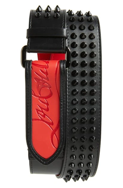 Shop Christian Louboutin Studded Leather Belt In Black/ Red