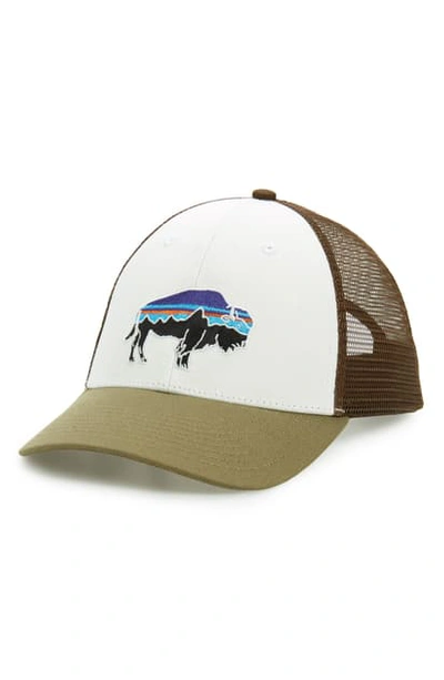 Shop Patagonia Fitz Roy Bison Trucker Hat In Whsk White W/ Sage Khaki