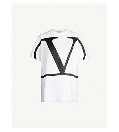 Shop Valentino Womens White Black Logo-print Cotton-jersey T-shirt S
